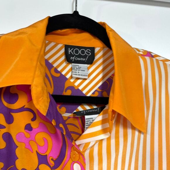 Koos of Course Women's Small 100% Silk Funky Orange Blouse and Tank Set Retro - Picture 5 of 8